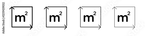 m2 area unit icon Outline sign symbol set