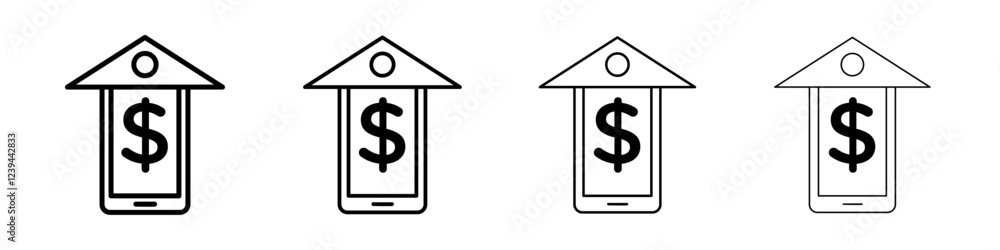 Mobile Bank icon Outline sign symbol set Mobile Bank icon Outline sign symbol set