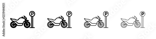 motorbike parking icon Outline sign symbol set