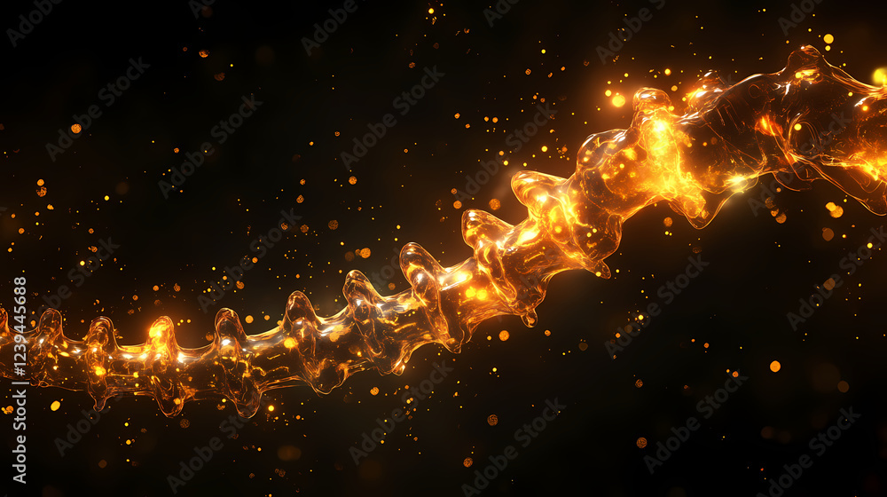 Naklejka premium A glowing, abstract representation of a spine with luminous nodes, illustrating a fusion of biological and technological elements. Biological Influence. Illustration