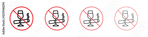 No alcohol and cigarettes icon Outline sign symbol set