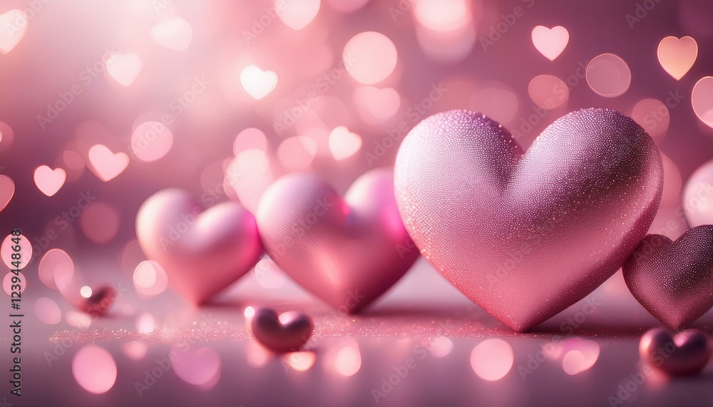 pink decorative hearts on a soft blurred background for valentine s day celebration pink decorative hearts on a soft blurred background for valentine s day celebration