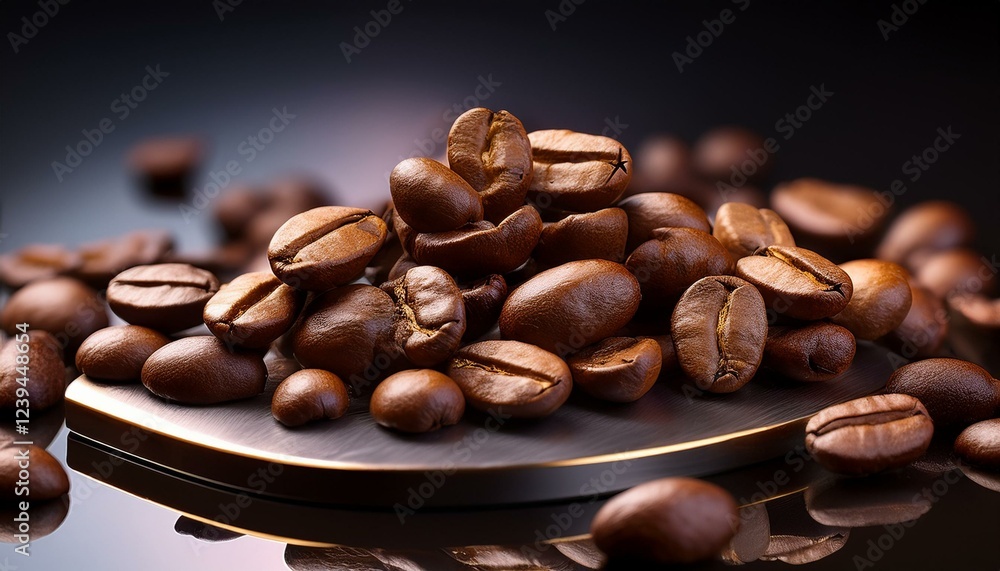 Obraz premium rich dark roasted coffee beans exuding aroma and flavor on a sleek surface