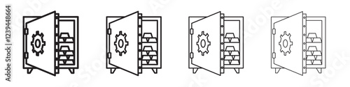 Open safe icon Outline sign symbol set
