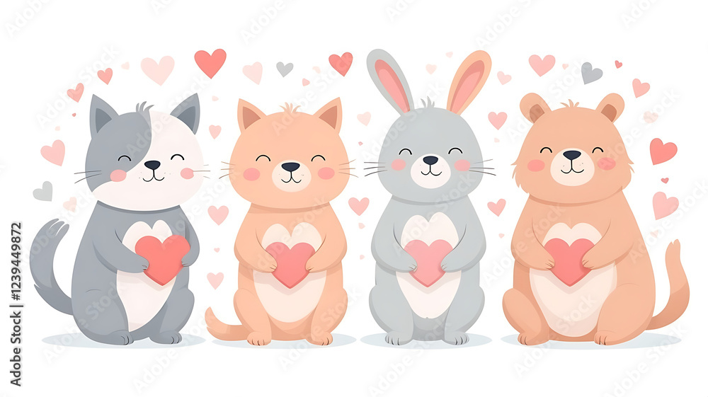 Cute Animals with Hearts Vector Set for Valentine’s Day Cute Animals with Hearts Vector Set for Valentine’s Day