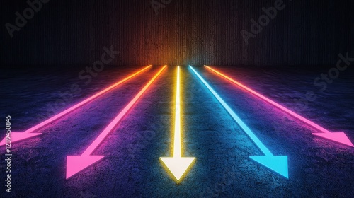 A vibrant display of colorful arrows pointing downward on a dark surface, creating a dynamic and modern aesthetic.