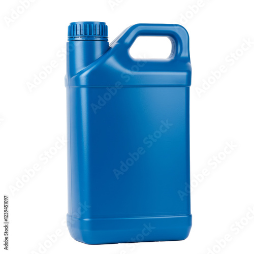 Blue plastic bottle on a white background, designed for machine oil, detergents, and various liquids photo