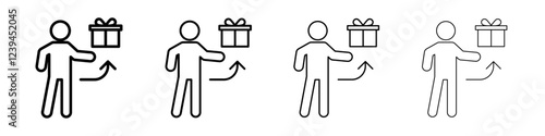 Person offer gift icon Outline sign symbol set