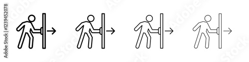 Person push the door icon Outline sign symbol set