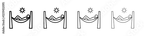 Person relaxing on hammock icon Outline sign symbol set