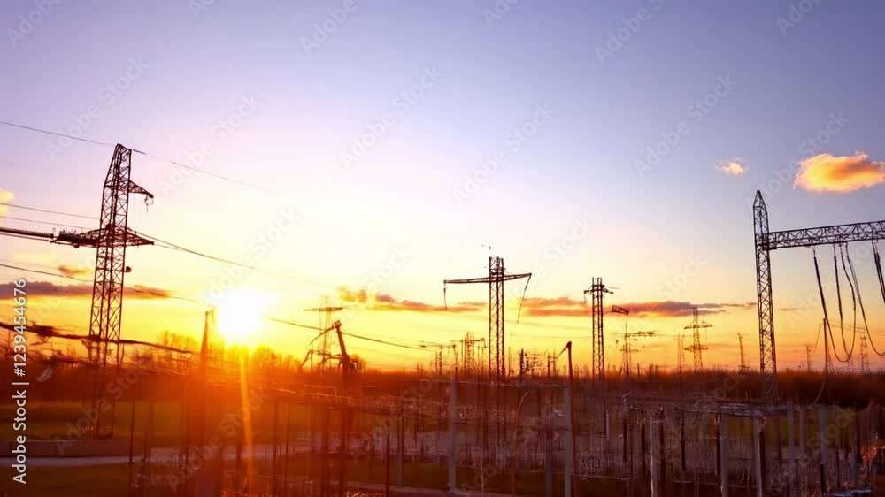 Majestic Sunset over Electrical Substation