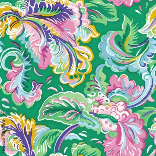 Green chintz and pastels mixed with pop colors flower seamless repeating floral pattern 2