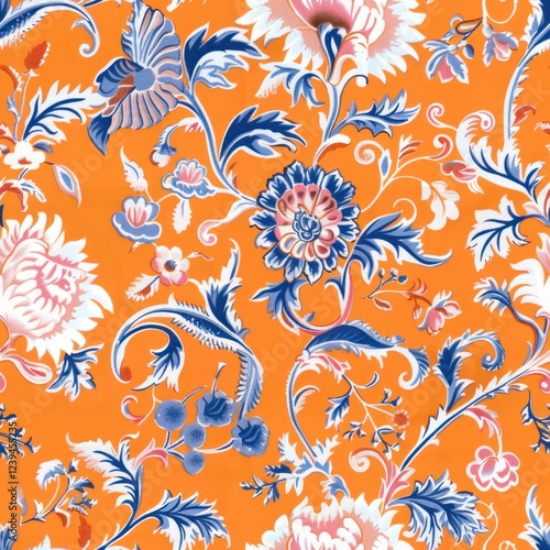  Orange chintz and pastels mixed with pop colors flower seamless repeating floral pattern 3