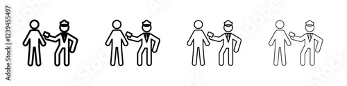 Police officer giving fine icon Outline sign symbol set