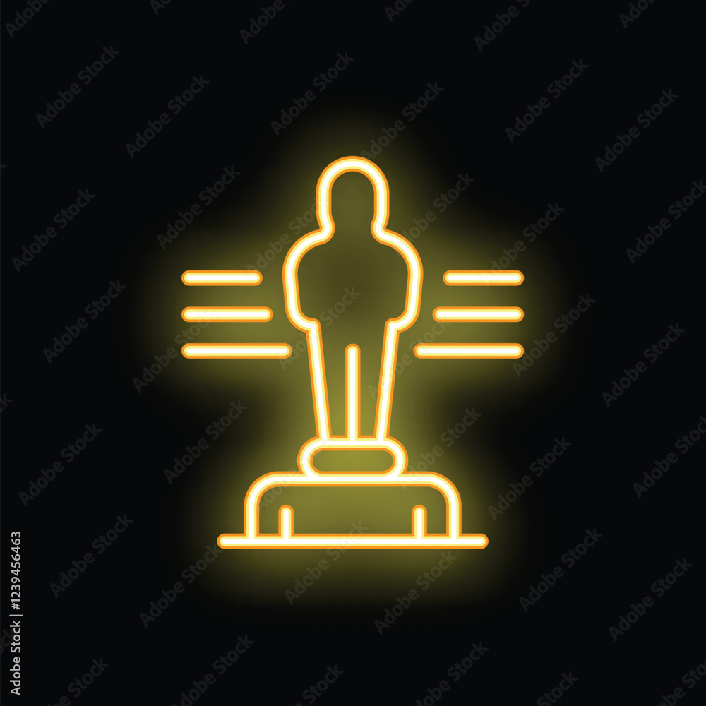 Yellow neon sign representing the trophy given to the winner of a competition, on a black background Yellow neon sign representing the trophy given to the winner of a competition, on a black background