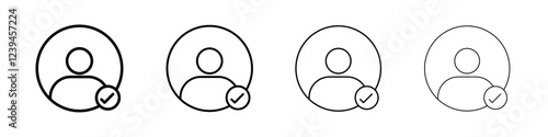Profile check icon Outline sign symbol set