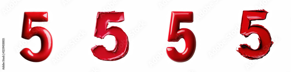Fototapeta premium Number 5, made of red lipstick, logotype, Five isolated on a transparent background