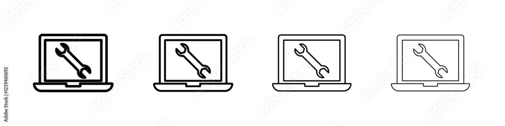 Repairing laptop icon Outline sign symbol set Repairing laptop icon Outline sign symbol set