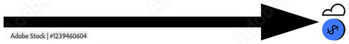 Black arrow points towards a cloud with a blue dollar sign circle at its tip. Ideal for financial growth, cloud computing, investment opportunities, economic direction, technological advancement