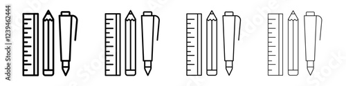Ruler, pencil and pen icon Outline sign symbol set