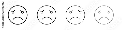 Sad, upset or lonely emoticon icon Outline sign symbol set