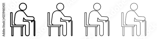 Seniors or old man sitting icon Outline sign symbol set