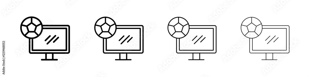 Soccer Live Match On TV icon Outline sign symbol set