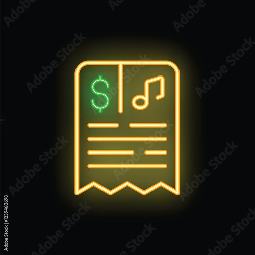 Glowing neon line music playlist icon isolated on black background. Concept of music store, streaming service with paid subscription. Vector illustration