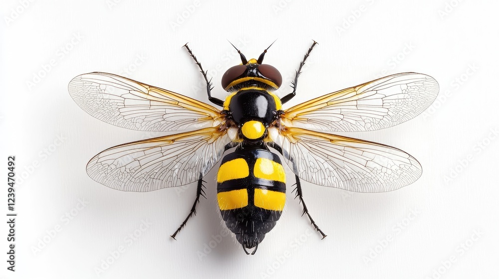 Yellow-banded insect, studio shot, white background, macro photography, nature stock photo Yellow-banded insect, studio shot, white background, macro photography, nature stock photo