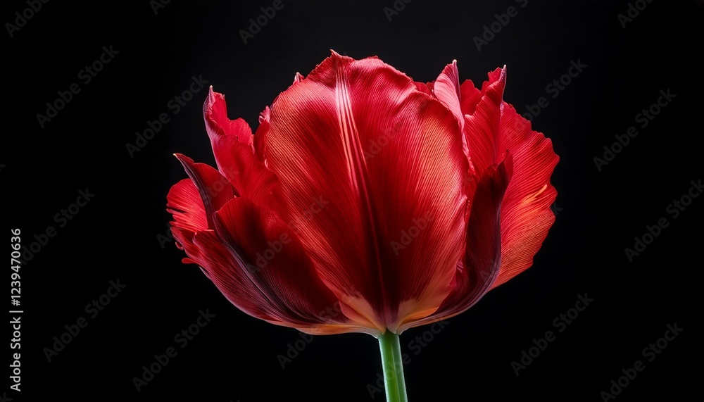 Fototapeta premium single red parrot tulip on black background