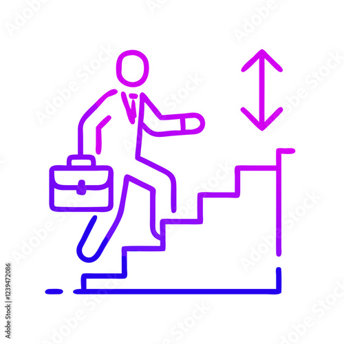 Businessman Climbing Stairs Icon for Motivation and Career Blogs
A businessman climbing stairs with arrows, ideal for illustrating career growth, success tips, and motivational blogs or presentations.