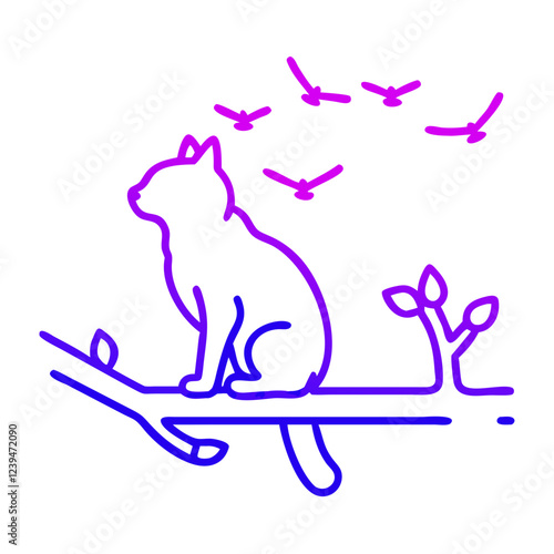 Cat on a Tree Branch Icon for Nature and Animal Blogs
Minimalist cat sitting on a branch with birds flying, perfect for nature-themed blogs, pet care tips, and wildlife awareness campaigns.