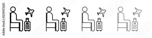 Traveler sitting in the airport lounge icon Flat illustration sign