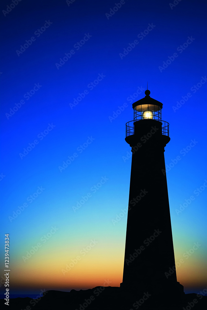 The silhouette of a lighthouse against a vibrant sunset sky, with the beacon shining brightly, symbolizing guidance, hope, and safety along the coastline. The silhouette of a lighthouse against a vibrant sunset sky, with the beacon shining brightly, symbolizing guidance, hope, and safety along the coastline.