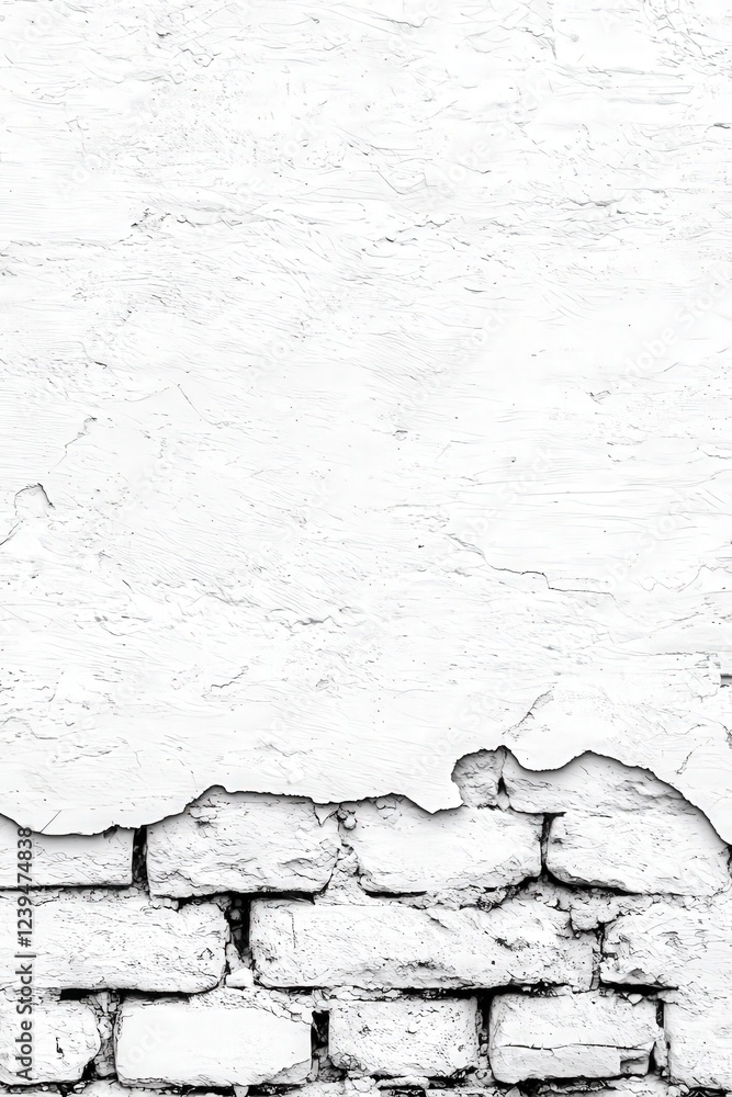 Fototapeta premium Textured White Wall with Cracked Brick and Rough Surface Detail