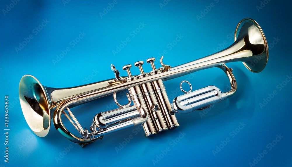 Obraz premium a trumpet sitting on top of a blue table