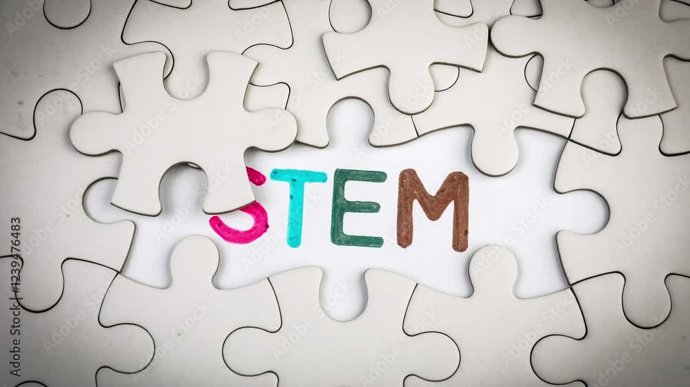 Stem. Revealing the word by removing the puzzle pieces. Stop motion, 4K Stem. Revealing the word by removing the puzzle pieces. Stop motion, 4K