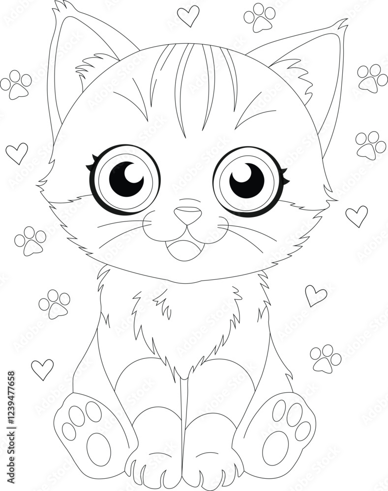 Obraz premium Kawaii Cat Hand Draw Coloring Page