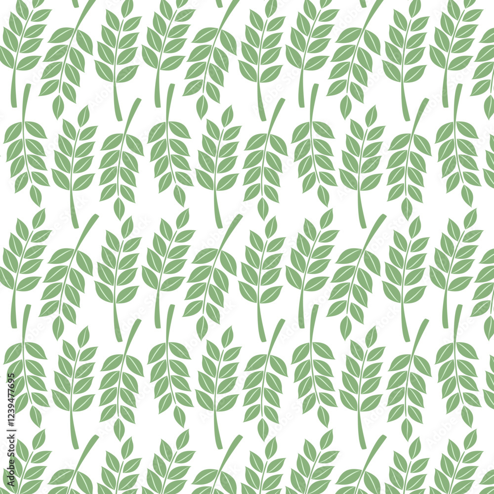 Fototapeta premium Decorative pattern of stylized green twig with leaves.eps