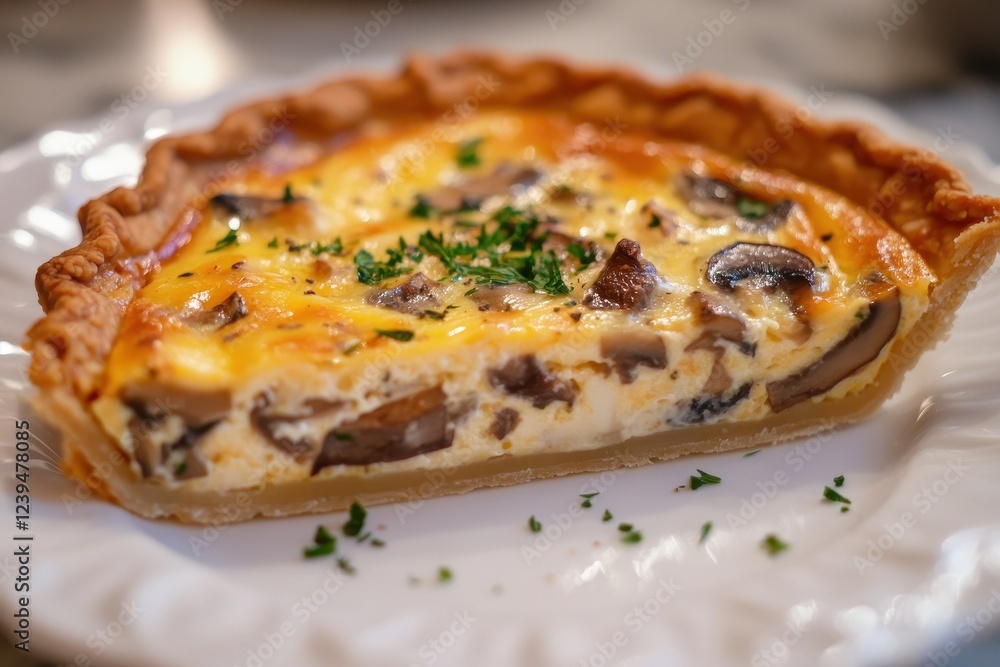 Onion and gruyere cheese quiche with sliced mushrooms Onion and gruyere cheese quiche with sliced mushrooms