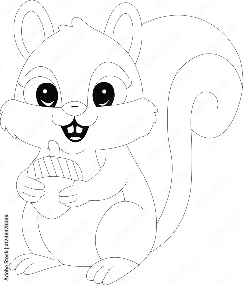 Kawaii Happy Squirrel Hand Draw Coloring Page