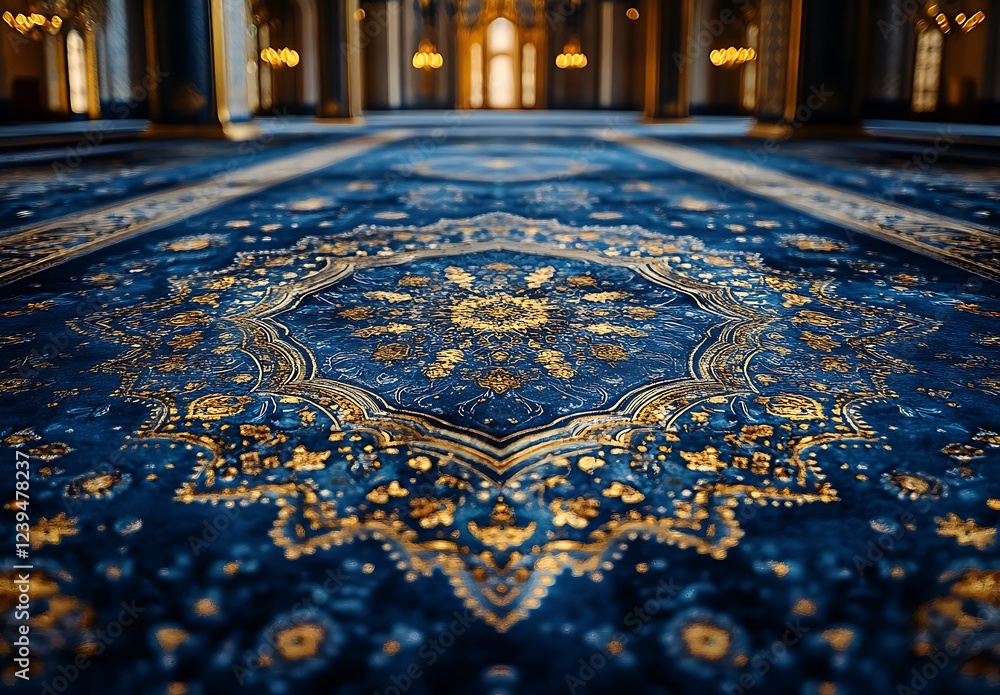 Elegant Blue and Gold Patterned Carpet in a Grand Space
Elegant Blue and Gold Patterned Carpet in a Grand Space