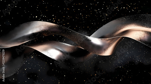 Fototapeta Naklejka Na Ścianę i Meble -  A ribbon twisting in space with metallic hues, minimalist, surreal abstraction. Distortion and Abstraction. Illustration