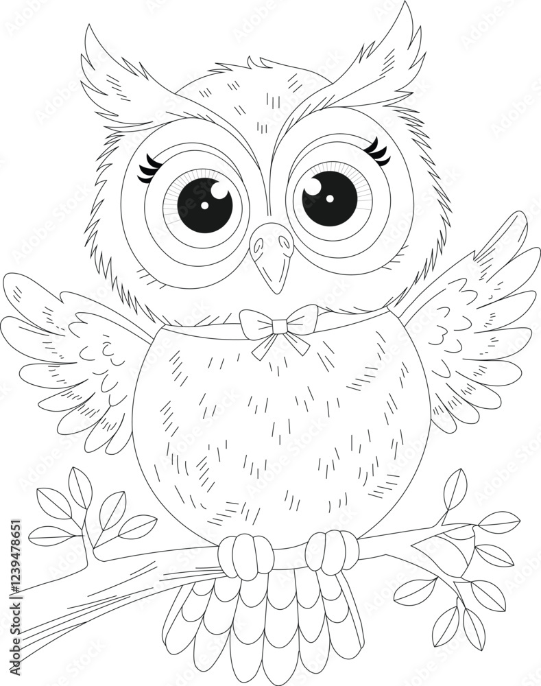 Fototapeta premium Kawaii Owl Line Draw Coloring Page