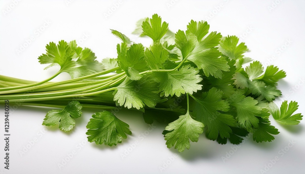 coriander stem stalks with leaves on white background coriander stem stalks with leaves on white background