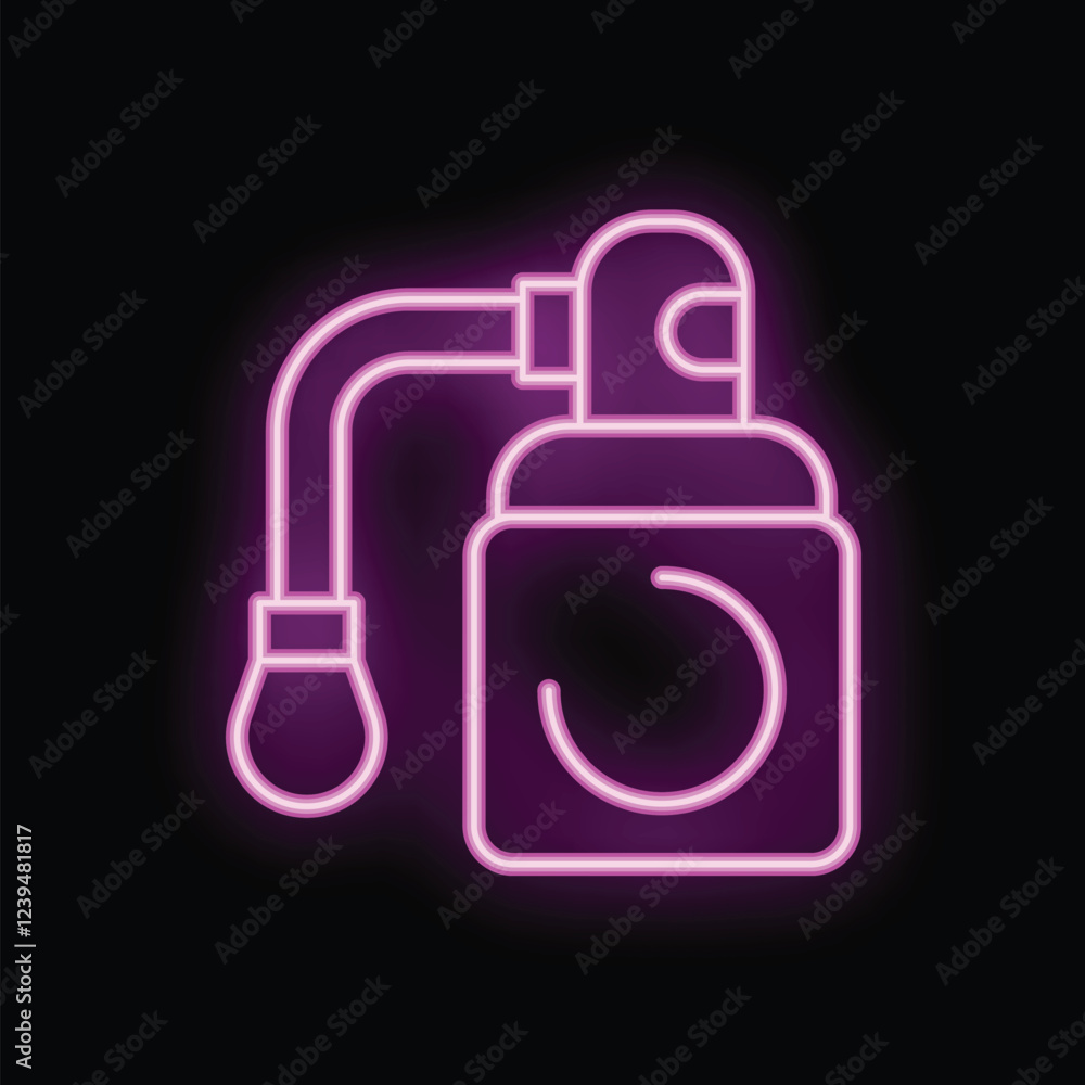 Neon icon of a perfume bottle is glowing brightly against a dark background Neon icon of a perfume bottle is glowing brightly against a dark background