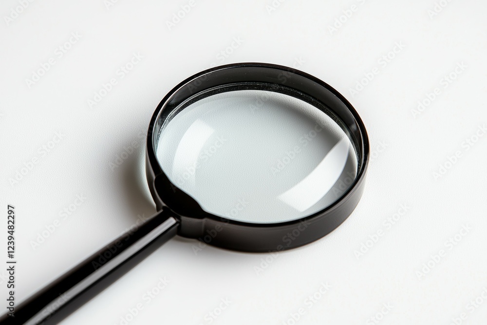 Magnifying glass is shown on a white background Magnifying glass is shown on a white background