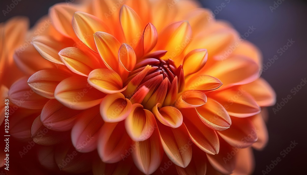 Close up of a single orange flower with a dark background Close up of a single orange flower with a dark background