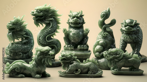 Wallpaper Mural Jade animals, symbolic carvings, cultural motifs represent various virtues and qualities in different traditions. Symbolic Motifs. Illustration Torontodigital.ca