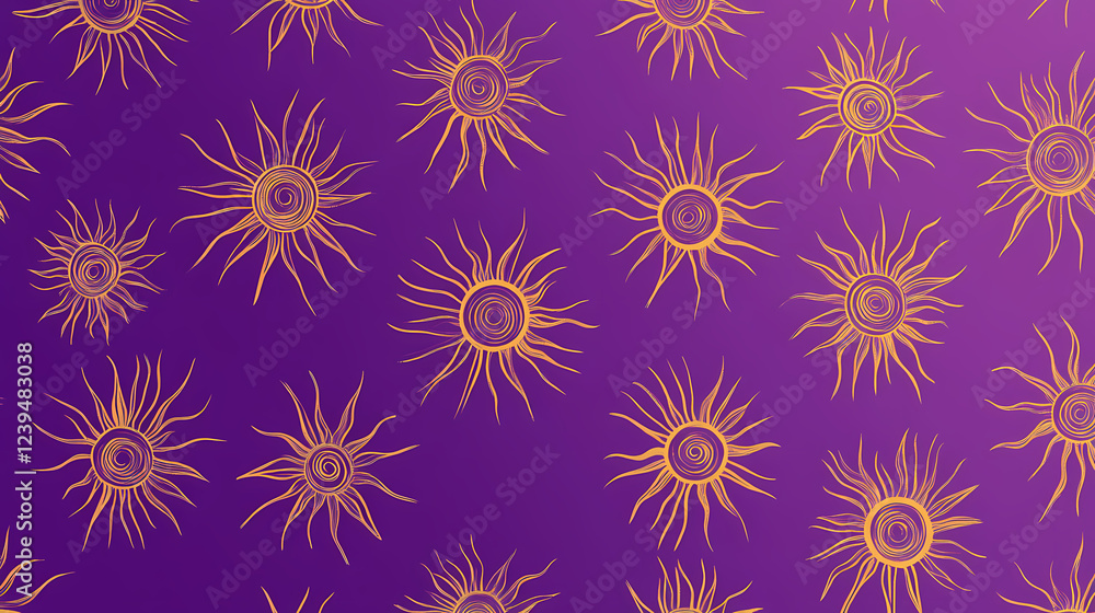 Purple background with simple sun motifs. Symbolic Motifs. Illustration Purple background with simple sun motifs. Symbolic Motifs. Illustration